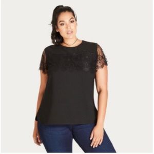 City Chic Black Lace Sleeve Blouse XL/22 NWOT